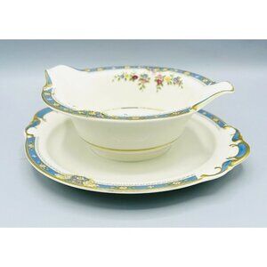 Royal Ivory KPM Chesly Gravy Dish Blue Floral Gold Trim Czech Germany Sauce Bowl